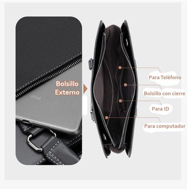 MALETIN EJECUTIVO PARA HOMBRE DE CUERO PU NEGRO MODA HOMBRE TRABAJO - 4