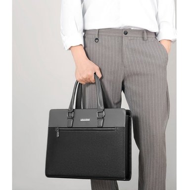 MALETIN EJECUTIVO PARA HOMBRE DE CUERO PU NEGRO GRIS MODA HOMBRE TRABAJO - 3