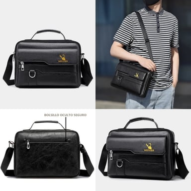 MORRAL MALETIN EJECUTIVO PEQUEÑO PARA HOMBRE EN CUERO PU NEGRO OFICINA - 3