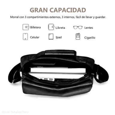 MORRAL MALETIN EJECUTIVO PEQUEÑO PARA HOMBRE EN CUERO PU NEGRO OFICINA - 4