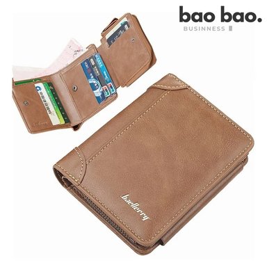 BILLETERA DE CUERO PU PARA HOMBRE BAELLERRY TARJETERO CON CIERRE MONEDERO MARRÓN