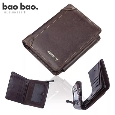 BILLETERA DE CUERO  PU PARA HOMBRE BAELLERRY TARJETERO CON CIERRE MONEDERO MARRÓN OSCURO