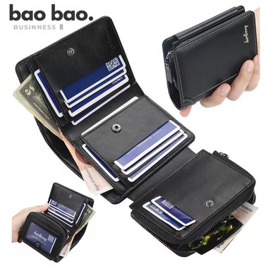 BILLETERA DE CUERO  PU PARA HOMBRE BAELLERRY TARJETERO CON CIERRE MONEDERO - NEGRO