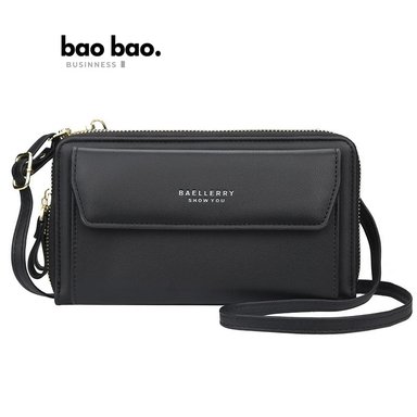 CARTERA PORTACELULAR PARA MUJER MORRAL DE CUERO PU NEGRO