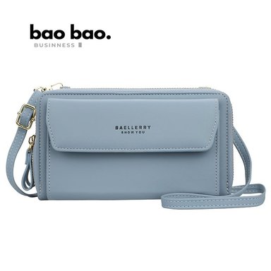 CARTERA PORTACELULAR PARA MUJER MORRAL DE CUERO PU CELESTE