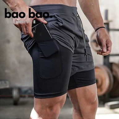 SHORTS 2 EN 1 PANTALONES CORTOS HOMBRE DEPORTE GIMNASIO FITNESS PLAYA