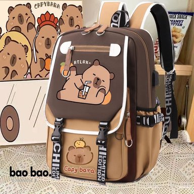 MOCHILA ESCOLAR CAPIBARA KAWAII MODA JUVENIL UNISEX GRAN CAPACIDAD-MODELO1