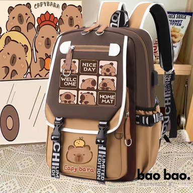 MOCHILA ESCOLAR CAPIBARA KAWAII MODA JUVENIL UNISEX GRAN CAPACIDAD-MODELO3