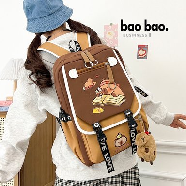 MOCHILA ESCOLAR CAPIBARA KAWAII MODA JUVENIL UNISEX GRAN CAPACIDAD-MODELO4