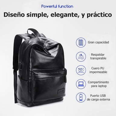 MOCHILA DE CUERO PU HOMBRE NEGRA MARRON OSCURO PARA TRABAJO UNIVERSIDAD - 2