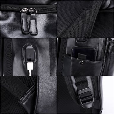 MOCHILA DE CUERO PU HOMBRE NEGRA MARRON OSCURO PARA TRABAJO UNIVERSIDAD - 3