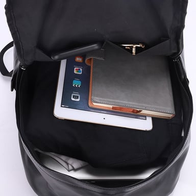 MOCHILA DE CUERO PU HOMBRE NEGRA MARRON OSCURO PARA TRABAJO UNIVERSIDAD - 4