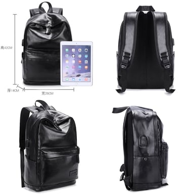 MOCHILA DE CUERO PU HOMBRE NEGRA MARRON OSCURO PARA TRABAJO UNIVERSIDAD - 5
