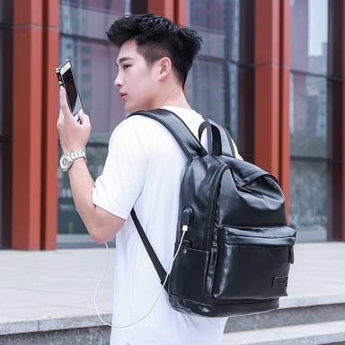 MOCHILA DE CUERO PU HOMBRE NEGRA MARRON OSCURO PARA TRABAJO UNIVERSIDAD - 6