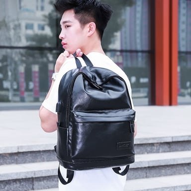 MOCHILA DE CUERO PU HOMBRE NEGRA MARRON OSCURO PARA TRABAJO UNIVERSIDAD - 7