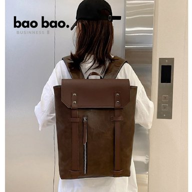 MOCHILA DE CUERO PU JUVENIL IMPERMEABLE MODA CASUAL CAFE MARRON