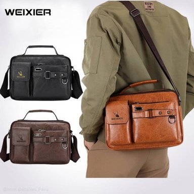 BANDOLERA HOMBRE DE CUERO PU IMPERMEABLE MORRAL WEIXIER PORTA TABLET