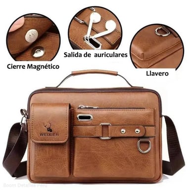 BANDOLERA HOMBRE DE CUERO PU IMPERMEABLE MORRAL WEIXIER PORTA TABLET - 4