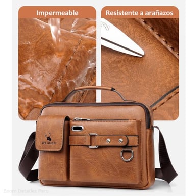 BANDOLERA HOMBRE DE CUERO PU IMPERMEABLE MORRAL WEIXIER PORTA TABLET - 5