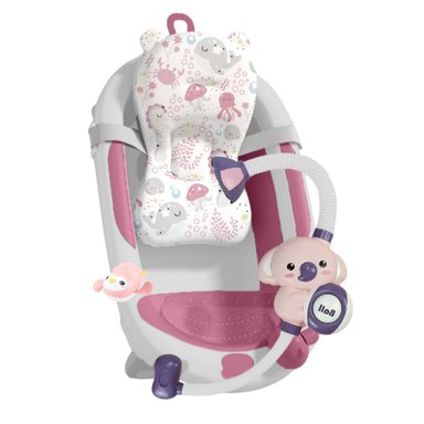TINA DE BAÑO PARA BEBE CON REGADERA AQUABU BABY CAM ROSADO
