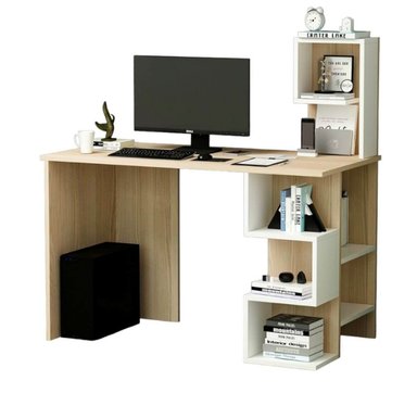 ESCRITORIO MODERNO VENTITAS PERU SHANGELA 55 CM X 115 CM ROVERE Y BLANCO CON REPISAS