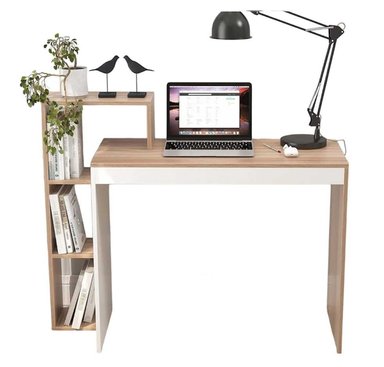 ESCRITORIO MODERNO VENTITAS PERU HANNA 40 CM X 110 CM MIEL Y BLANCO CON REPISA