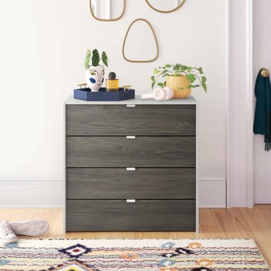 COMODA VENTITAS PERU ZOZI MODERNA ROBLE 4 CAJONES GRIS BLANCO