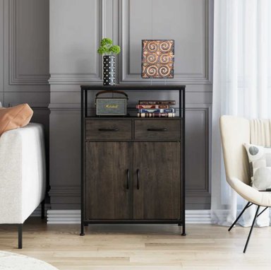 COMODA VENTITAS PERU TATLEA APARADOR INDUSTRIAL QUEENS 2 CAJONES MADERA OSCURA