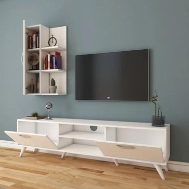 MESA DE TV VENTITAS PERU MANHATTAN CENTRO DE ENTRETENIMIENTO CON PATAS BLANCAS BLANCO - 3