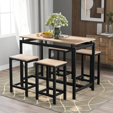 MESA BAR VENTITAS HOME THALIA BEIGE 55X120CM + 4 SILLAS ROVERE