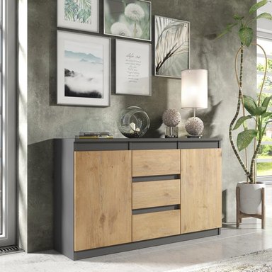 APARADOR VENTITAS PERU VANK MODERNO DUNA 3 CAJONES GRIS OSCURO PLOMO