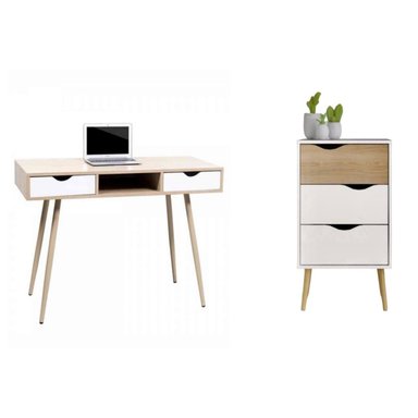 COMBO VELADOR Y ESCRITORIO VENTITAS PERU LUNA VINTAGE 3 CAJONES DUNA