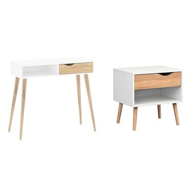 COMBO VELADOR Y ESCRITORIO JULISSA VENTITAS PERU BLANCO Y DUNA 2 CAJONES
