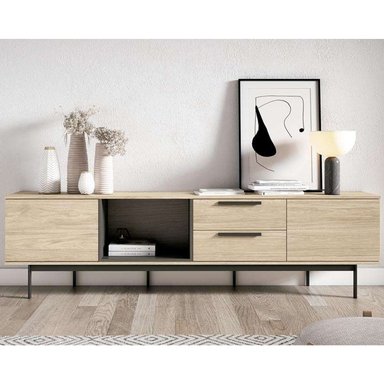 MESA DE TV VENTITAS PERU GIANNINA 77” ROVERE Y PLOMO