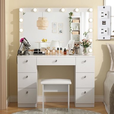 TOCADOR VENTITAS PERU ROSEMARY BLANCO + ESPEJO + BANCO