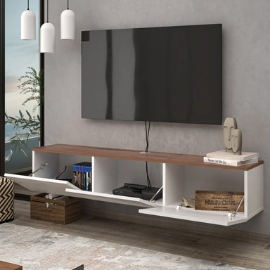 MESA DE TV VENTITAS PERU LUCILE FLOTANTE 65” BRILLANTE Y GALES BLANCO - 2