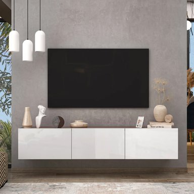 MESA DE TV VENTITAS PERU LUCILE FLOTANTE 65” BRILLANTE Y GALES BLANCO - 3