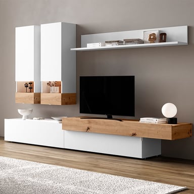 MESA DE TV VENTITAS PERU GEORGIA FLOTANTE 75” BLANCO Y ROVERE - 1