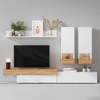 MESA DE TV VENTITAS PERU GEORGIA FLOTANTE 75” BLANCO Y ROVERE - 2