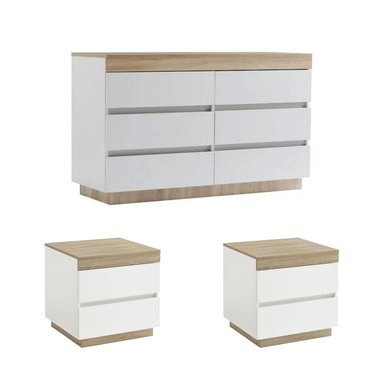 SET COMODA VENTITAS PERU CATRIONA 6 CAJONES BLANCO + 2 VELADORES HOME