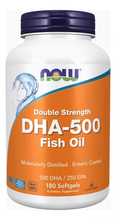 DHA-500 FISH OIL 180 SOFGELS MARCA NOW MADE IN EEUU