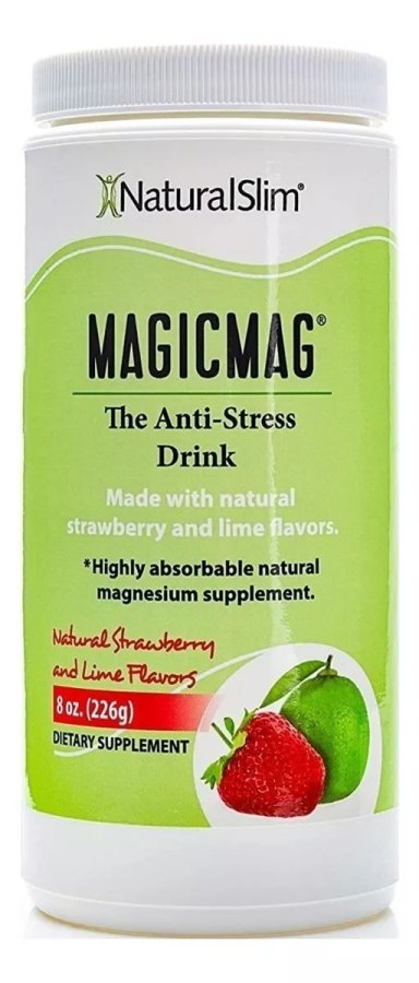 SUPLEMENTO EN POLVO NATURAL SLIM  MAGIMAG CITRATO DE MAGNESIO SABOR FRESA/LIMA EN POTE DE 226G