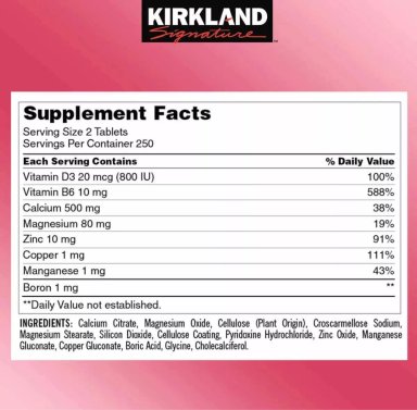 KIRKLAND CALCIO CITRATO, MAGNESIO, ZINC, VITAMIN D3 500 TABS