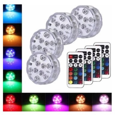 LUCES LED SUMERGIBLES PISCINA MULTICOLOR PACK 4 CONTROL REMOTO 16 COLORES
