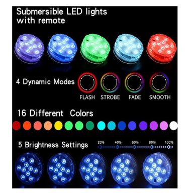 LUCES LED SUMERGIBLES PISCINA MULTICOLOR PACK 4 CONTROL REMOTO 16 COLORES - 5