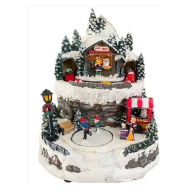 VILLA NAVIDEÑA 2 PISOS PATINADORES PAPA NOEL ANIMADO LUZ LED