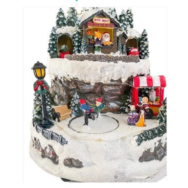 VILLA NAVIDEÑA 2 PISOS PATINADORES PAPA NOEL ANIMADO LUZ LED - 2