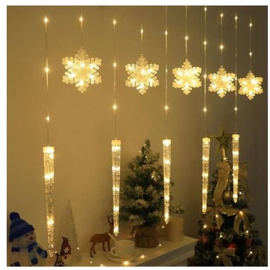 CORTINA DE LUCES NAVIDEÑAS CON FORMA DE COPO DE NIEVE