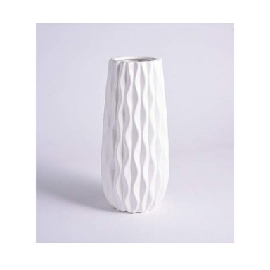 FLORERO DE CERÁMICA BLANCO CON DISEÑO