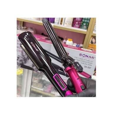 PLANCHA Y ONDULADOR  DE CABELLO NEGRO Y FUCSIA SONAR